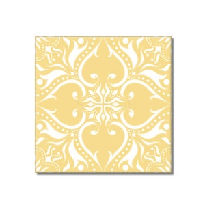 Yellow And White Patterned Ceramic Tile Design Kitchen Backsplash Tile - Bathroom Tile - Ceramic Accent Tile Backsplash Tile Fireplace Tile