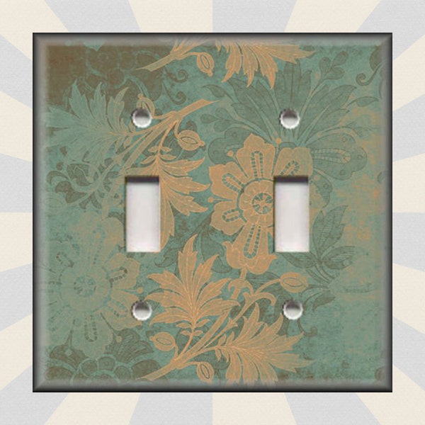 Vintage Terracotta And Green Aged Floral Shabby Chic - Metal Light Switch Plate Cover - Switch Plates And Outlet Covers