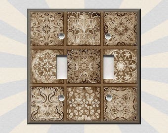 Vintage Tile Mosaic Patchwork Brown Tan Home Decor Metal Light Switch Plate Cover - Switch Plates And Outlet Covers - Home Decor