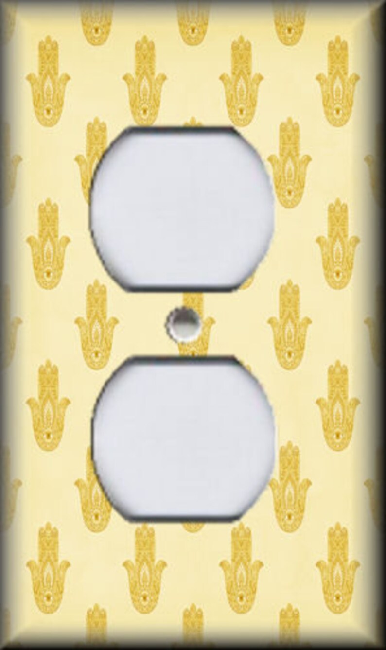 Free Shipping Metal Light Switch Plate Cover Switch Plates Outlet Covers Triples Vintage Hamsa Hand Home Decor Hamsa Pattern Yellow