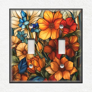Orange Stained Glass Floral Design Metal Switch Plate Covers And Outlet Covers - Unique Light Switch Plate Covers Outlet Covers Wall Plates