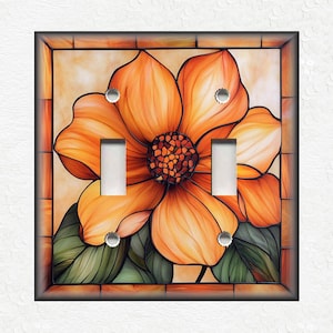 Stained Glass Flower Design Home Decor Flower Art Metal Light Switch Plate Cover Decorative Peach Switch Plates Outlet Covers Free Shipping