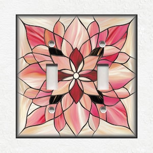 Stained Glass Flower Design Home Decor Pink - Metal Light Switch Plate Cover - Decorative Art Nouveau Switch Plates Outlet Covers