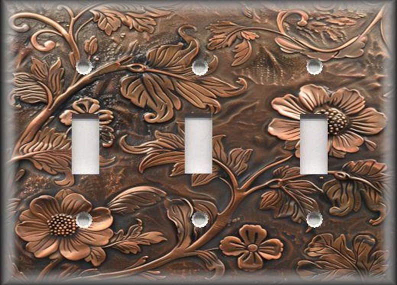 Copper Printed Floral Design - Metal Switch Plate Covers and Outlet ...