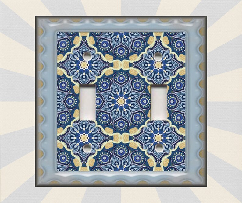 Metal Light Switch Cover Moroccan Tile Design Decor Boho Image 0