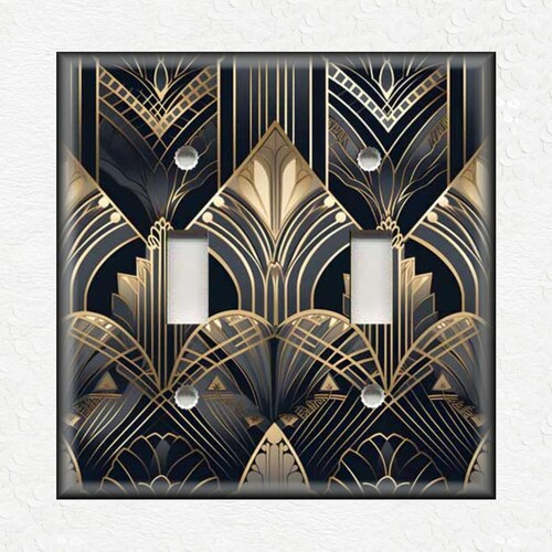 Metal Light Switch Covers And Outlet Covers - Black And Gold Art Deco Design Retro Home Decor - Art Deco Decor Luna Gallery Home Decor