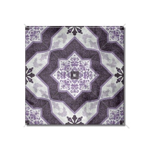 May include: A purple and white patterned tile with a geometric design. The tile has a distressed, vintage look.