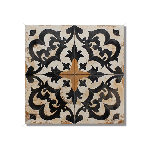Rustic Black And Tan Ceramic Tile - Patterned Tile Backsplash - Kitchen Tile - Unique Fireplace Tile - Rustic Bathroom Tile Home Decor
