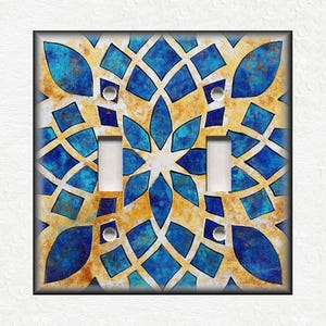 Blue And Gold Metal Light Switch Covers Vintage Art Design Decorative Outlet Cover Vintage Decor Decorative Blue Duplex Covers Home Decor