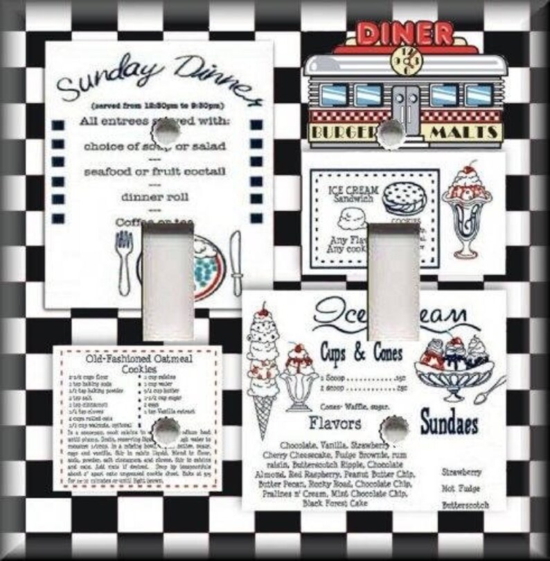 Retro Diner Kitchen Decor Black and White Diner Decor Metal Etsy