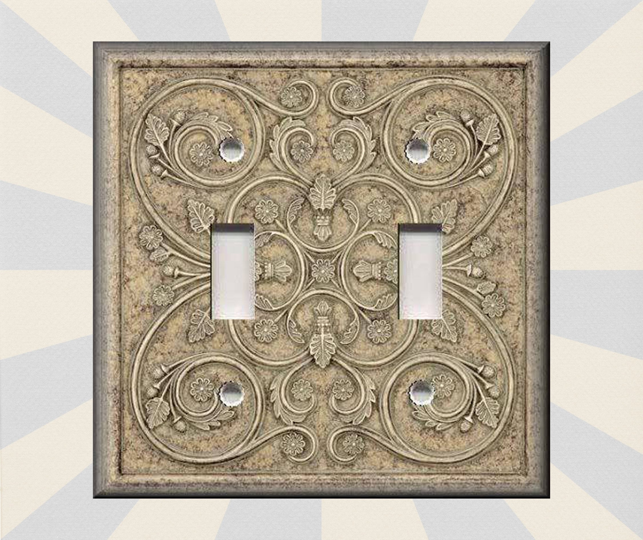 Metal Light Switch Plate Cover Decorative French Design Brown Tan Home Decor