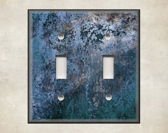 Metal Switch Plate Covers -Dark Blue Image Of Aged Metal -  Home Decor Rustic Decor - Switch Plates And Outlet Covers - Free Shipping