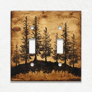 Pine Tree Forest Rustic Wood Design - Metal Switch Plate Covers And Outlet Covers - Unique Light Switch Plate Covers Decorative Wall Plates