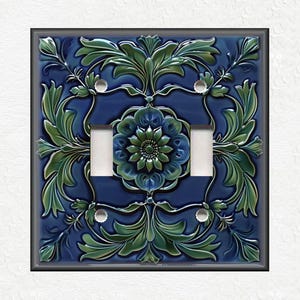 Vintage Art Nouveau Design Metal Light Switch Plate Covers And Outlet Covers Dark Green Blue - Antique Design Decor - Art Nouveau Home Decor
