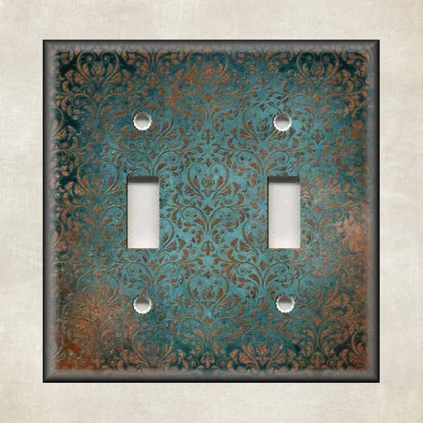 Aged Copper Patina With Teal Home Decor - Metal Light Switch Cover - Switch Plate Covers And Outlet Covers - Luna Gallery - Free Shipping