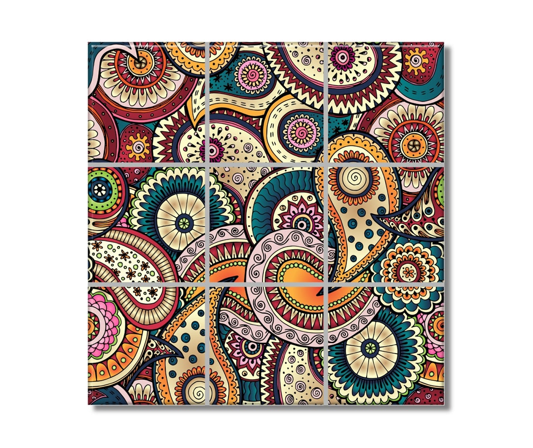 Ceramic Tile Mural Tile Mural Boho Paisley Art Design Tile Etsy