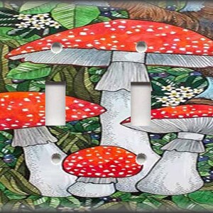 Mushroom Switch Plate Cover - Mushroom Decor - Mushroom Home Decor - Metal Light Switch Plate Covers And Outlet Covers - Home Decor Quadruple Toggle