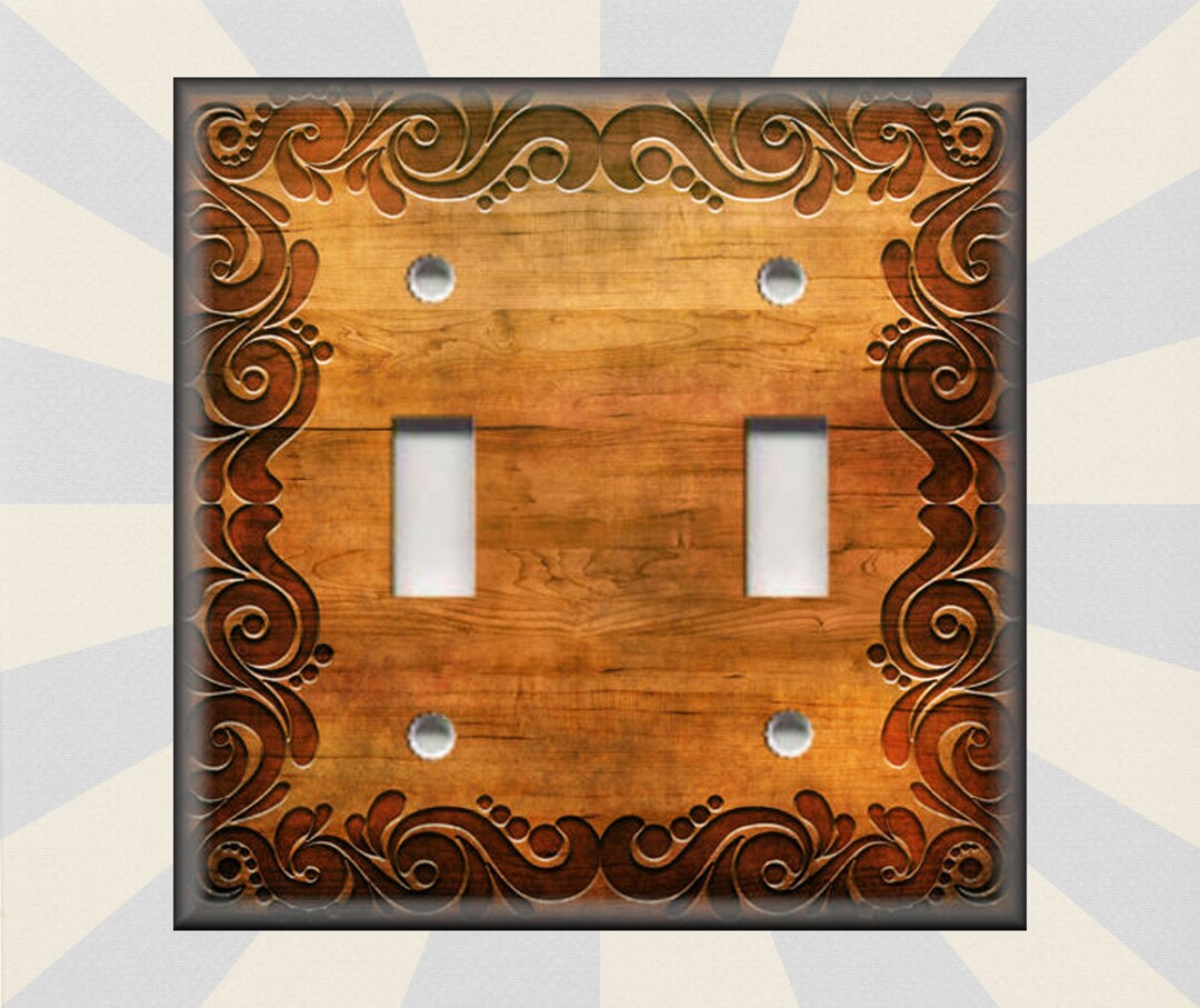 Metal Light Switch Plate Cover Rustic Swirl Framed Wood Design Copper