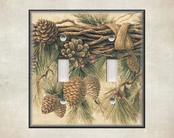 Rustic Pine Cones Decor Lodge Decor Cabin Decor Pine Cones - Metal Light Switch Plate Cover - Switch Plates And Outlet Covers Home Decor