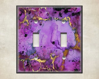 Purple Gold Ink Flow Abstract Art Design - Switch Plates And Outlet Covers - Metal Light Switch Plate Cover - Home Decor  Luna Gallery