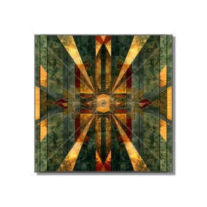 Art Deco Ceramic Tile Vintage Art Deco Design Green Gold - Kitchen Backsplash Tile - Bathroom Tile Unique Backsplash Fireplace Tile