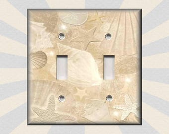 Beach Switch Plates Outlet Covers - Tranquil Beach Shells Coastal Home Decor - Metal Light Switch Plate Cover - Beach Decor - Free Shipping