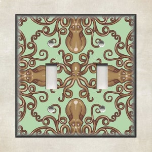 Green Brown Octopus Vintage Design Kraken Home Decor - Metal Light Switch Plate Covers And Outlet Covers - Free Shipping - Luna Gallery