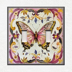 Yellow Pink Butterfly Switch Plate Covers & Outlet Covers - Metal Light Switch Plate Covers - Unique Decorative Switch Plates Free Shipping