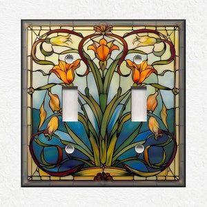 Orange Blue Green Vintage Art Nouveau Design Metal Light Switch Plate Covers And Outlet Covers - Antique Design Decor Art Nouveau Home Decor