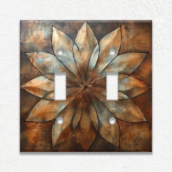Cubiertas para interruptores y tomacorrientes de metal con diseño de pátina de cobre - Decoración del hogar con diseño de cobre - Placas decorativas de pared de cobre