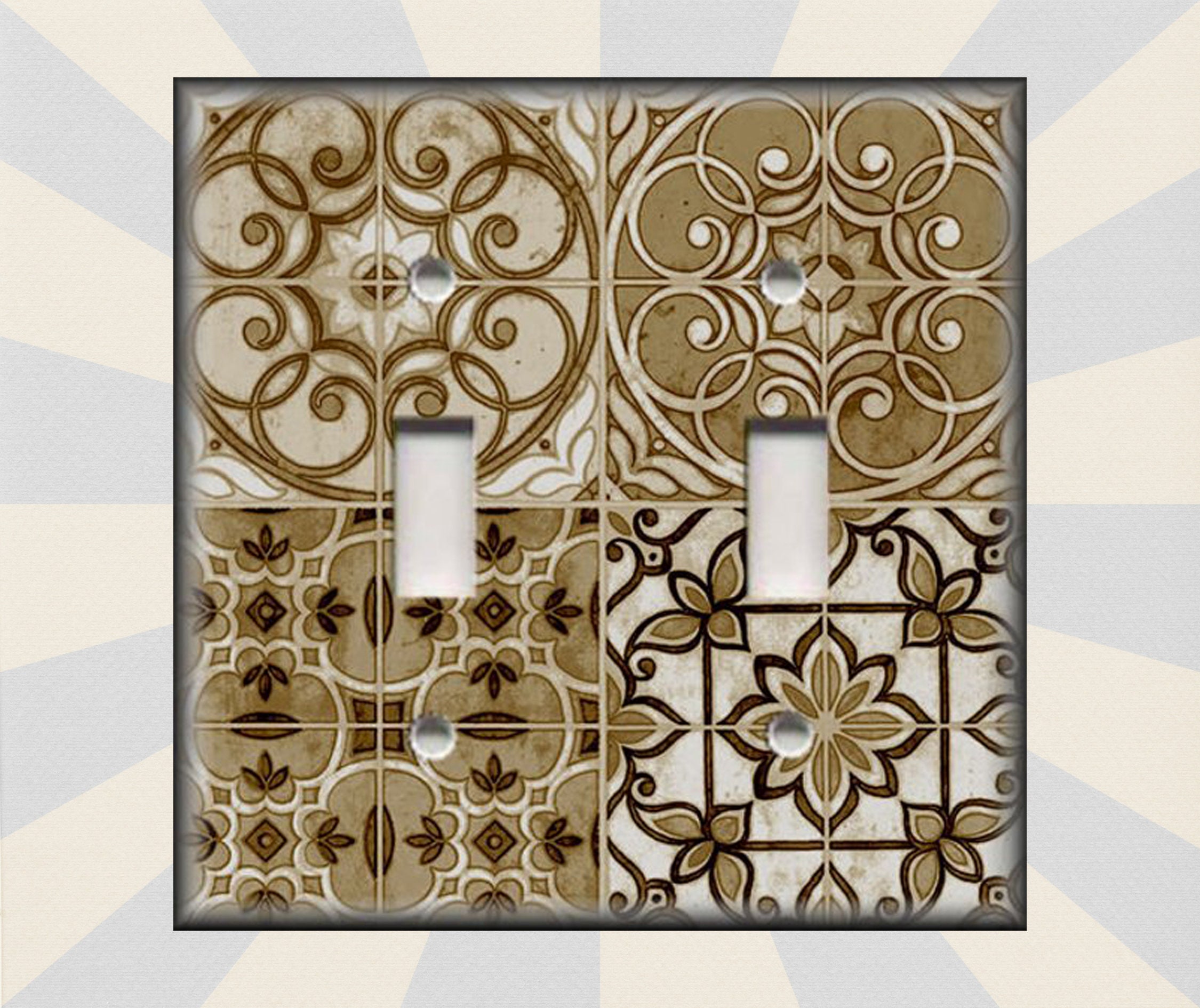 Metal Light Switch Plate Cover Moroccan Tile Decor Design Brown Green 