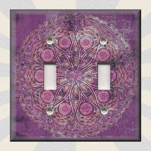 Purple Peacock Design Metal Light Switch Plate Cover - Boho Decor Medallion - Switch Plates Outlet Covers - Free Shipping - Luna Gallery