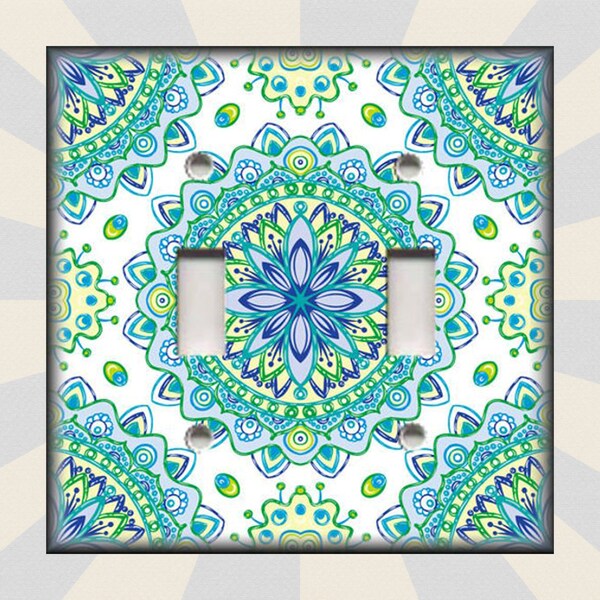 Metal Light Switch Plate Cover - Moroccan Home Decor Mandala Art Decor Blue Green Yellow - Switch Plates Outlet Covers - Free Shipping