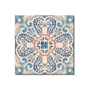 Blue And Coral Patterned Ceramic Tile - Multi Colored Vintage Design Ceramic Kitchen Backsplash Tile - Ceramic Bathroom Wall Tiles