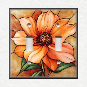 Stained Glass Flower Design Home Decor Flower Art Metal Light Switch Plate Cover Decorative Peach Switch Plates Outlet Covers Free Shipping