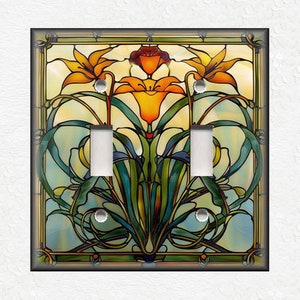 Orange Blue Green Vintage Art Nouveau Design Metal Light Switch Plate Covers And Outlet Covers - Antique Design Decor Art Nouveau Home Decor