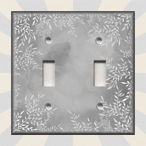 Metal Light Switch Plate Cover Watercolor Art Decor White Floral Framed Design Grey Switch Plates And Outlet Covers