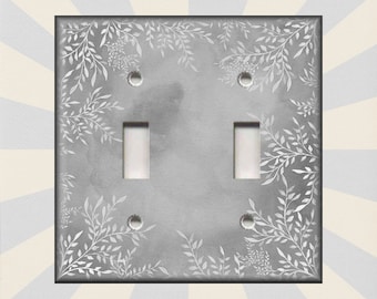 Metal Light Switch Plate Cover Watercolor Art Decor White Floral Framed Design Grey Switch Plates And Outlet Covers