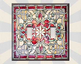 Art Nouveau Decor Stained Glass Pattern Home Decor -Metal Light Switch Plate Cover - Switch Plate Covers And Outlet Covers - Free Shipping