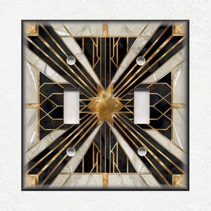 Black And Gold Art Deco Design Metal Light Switch Covers And Outlet Covers - Decorative Wallplates - Black Gold Art Deco Home Decor