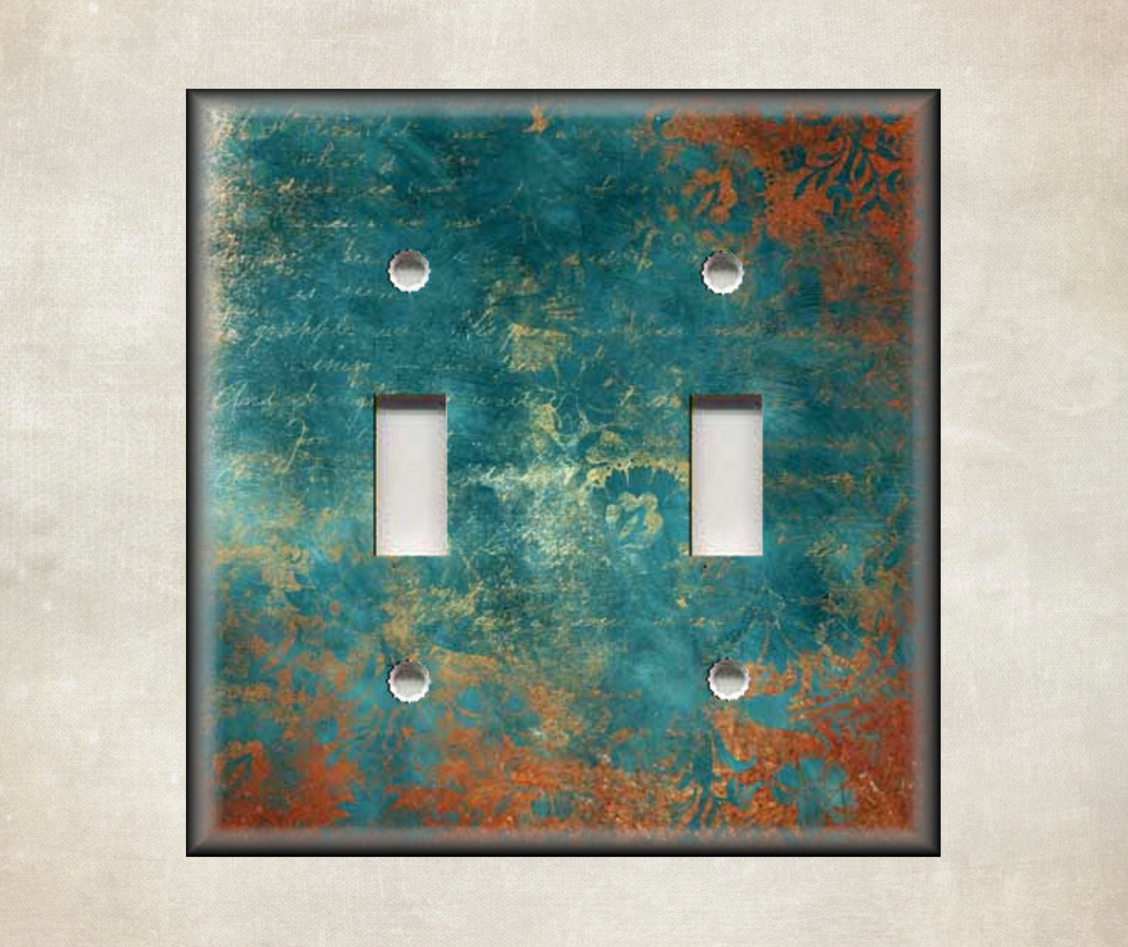 Aged Copper Patina With Teal Home Decor - Metal Light Switch Cover - Switch Plate Covers And Outlet Covers - Luna Gallery - Free Shipping