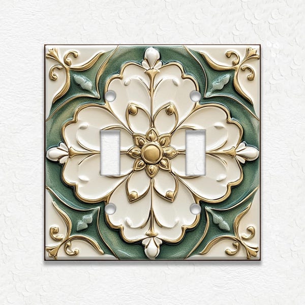 Cubiertas para interruptores y tomacorrientes de metal planas con estampado verde antiguo, cubiertas únicas para interruptores de luz, tomacorrientes y placas de pared decorativas.