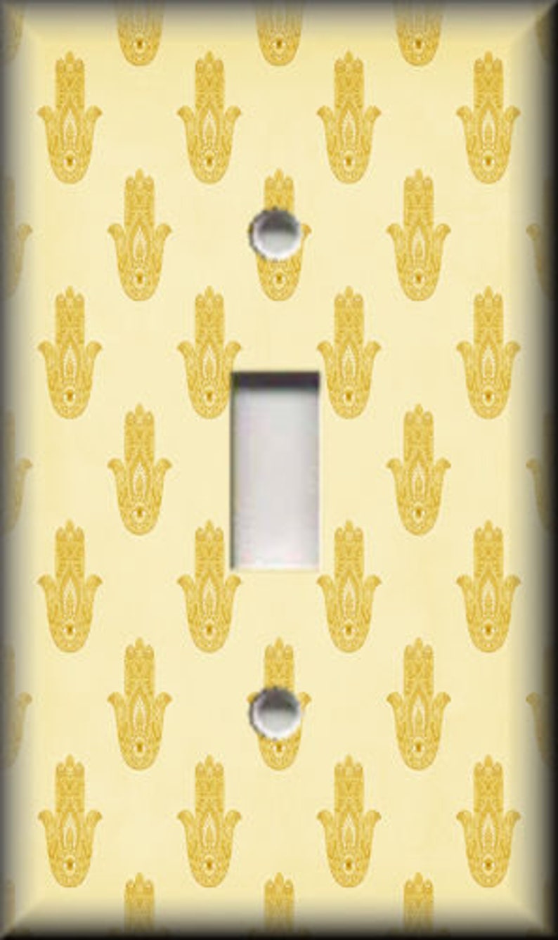 Free Shipping Metal Light Switch Plate Cover Switch Plates Outlet Covers Triples Vintage Hamsa Hand Home Decor Hamsa Pattern Yellow