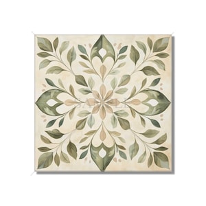 Neutral Green Beige Botanical Ceramic Tile Patterned Kitchen Backsplash Tile - Neutral Bathroom Tile With Leaves Ceramic Tile Free Shipping