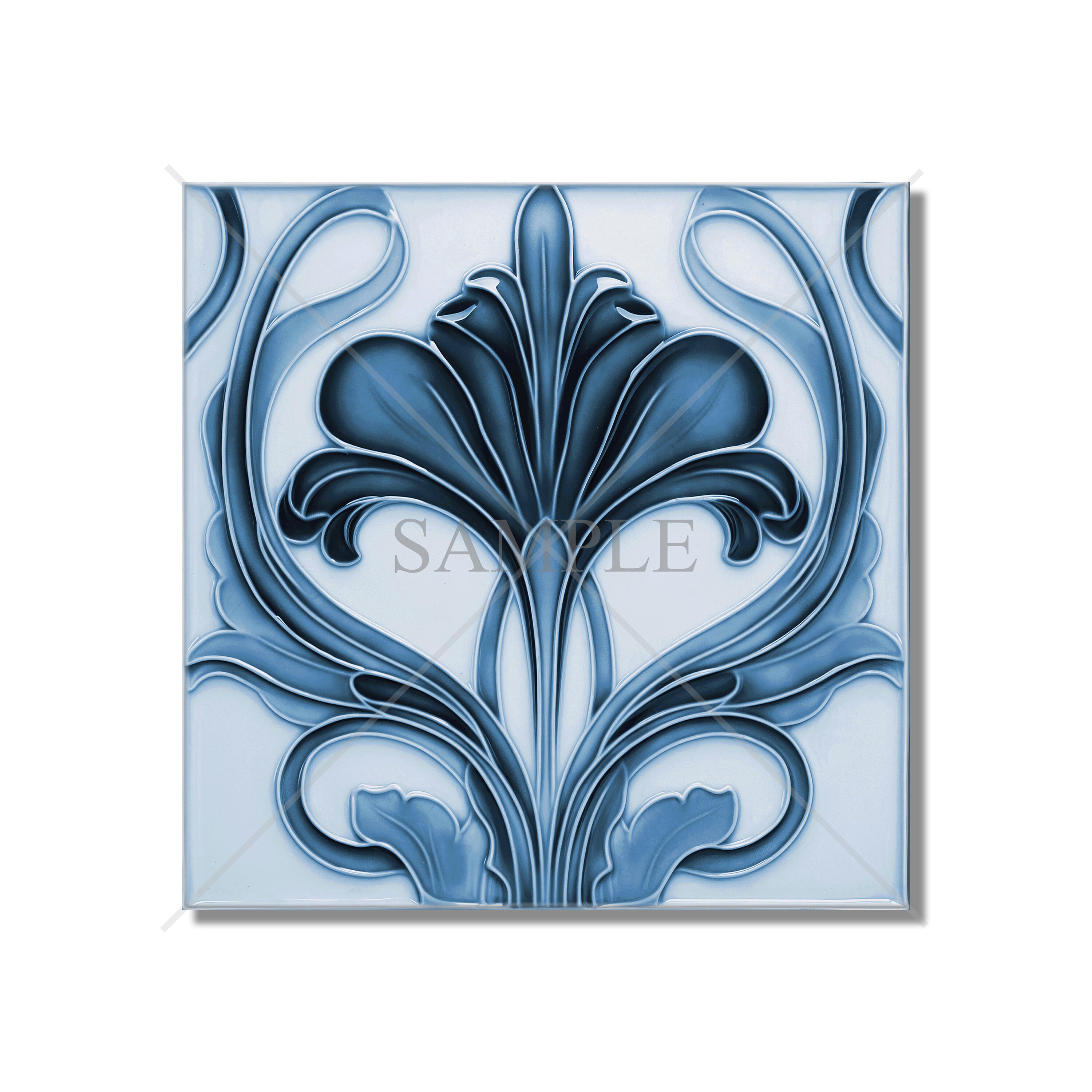 Ceramic Tile Kitchen Backsplash Tile - Blue Ceramic Tile Vintage Art Nouveau Design Bathroom Tile Antique Reproduction Tile Fireplace Tile