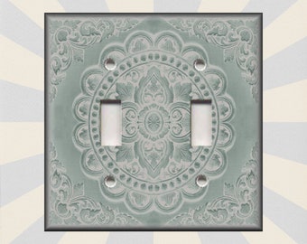 Antique Tile Design Sage Green Beige Home Decor - Metal Light Switch Covers - Switch Plates And Outlet Covers Home Decor