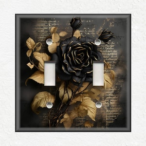 Gothic Design Light Switch Covers And Outlet Covers - Black Rose Design Switch Plates Set Of Metal Wallplates - Black Gothic Home Decor