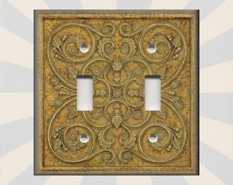 French Pattern Design Gold Tan Decor French Decor - Metal Light Switch Plate Cover - Home Decor Wallplates Outlets Rocker - Free Shipping