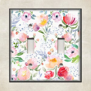 Watercolor Flowers Art Home Decor Floral - Metal Light Switch Cover - Switch Plate Covers And Outlet Covers - Luna Gallery - Free Shipping