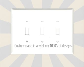 Jumbo Oversized Triple Toggle Metal Switch Plate Cover - You Choose From Any Design I Offer - Custom Made Metal Switch Plate Covers